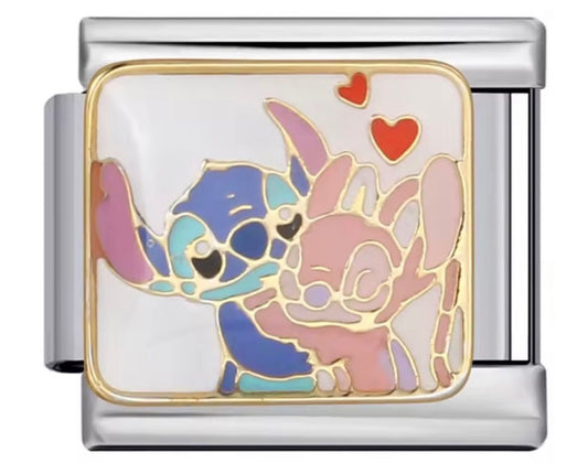 Charm Italiano Dibujo Azul con Rosa