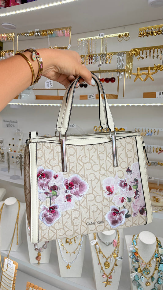 Bolsa Dama Beige Con Flores Calvin Klein
