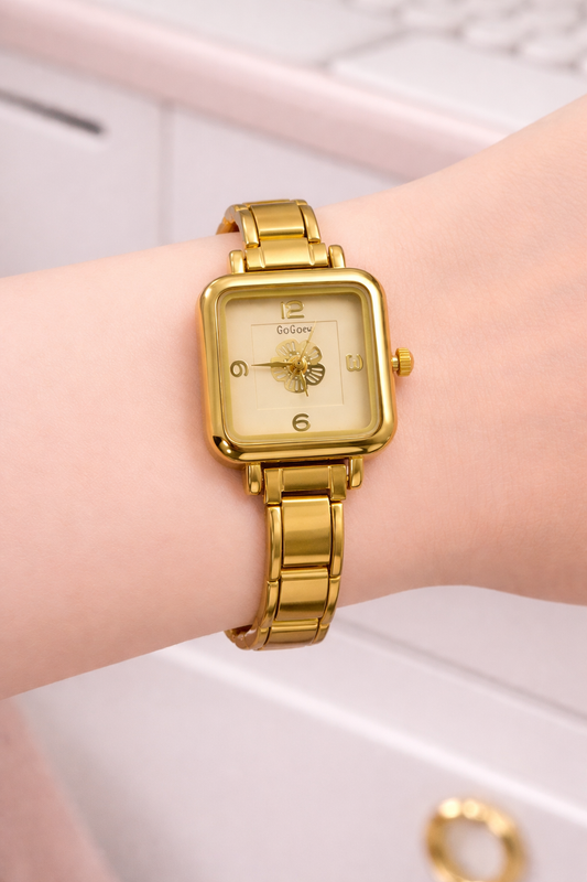 Reloj Italiano Dorado Cuadrado Blanco