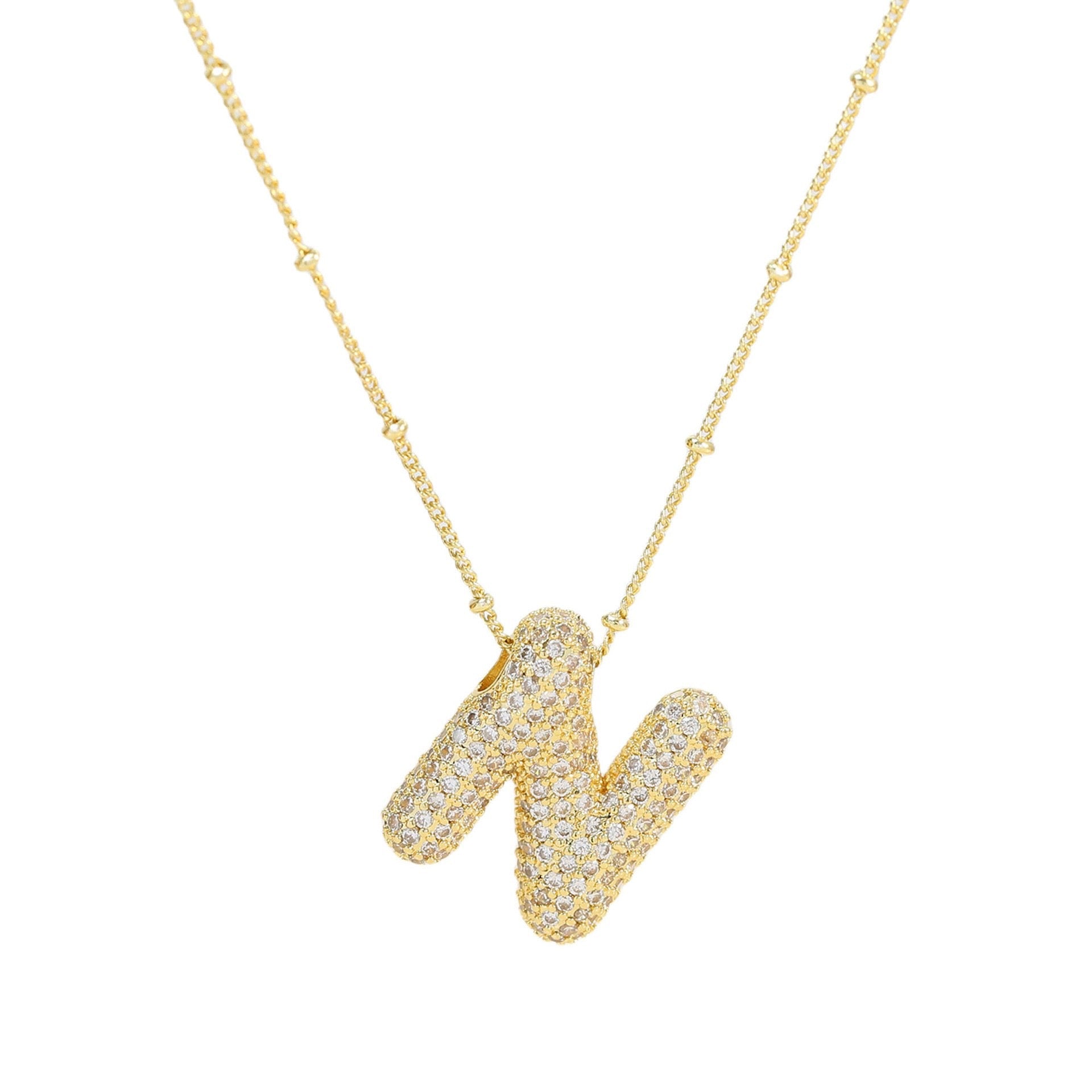 Collar Inicial Grande Brillos Oro Laminado
