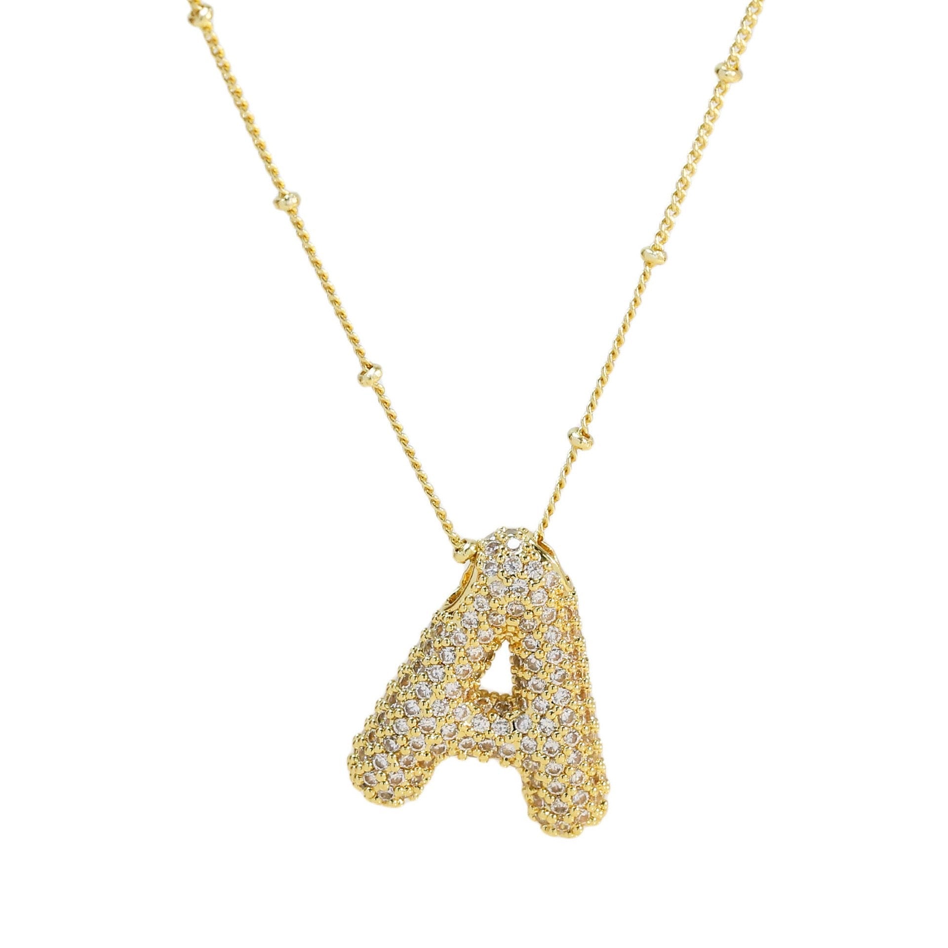 Collar Inicial Grande Brillos Oro Laminado
