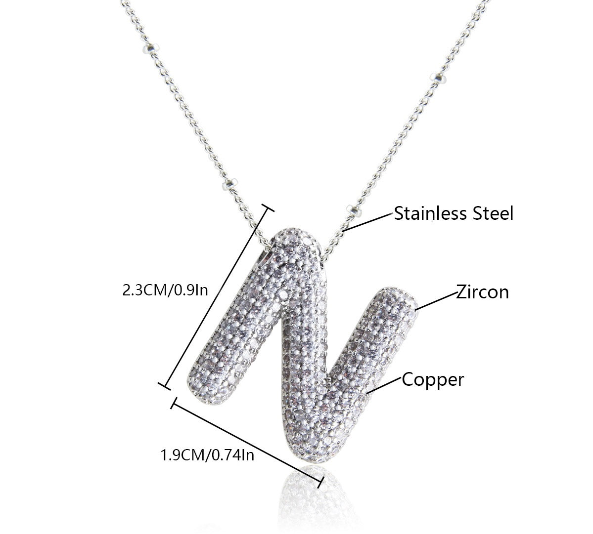 Collar Inicial Grande Brillos Plateado Laminado