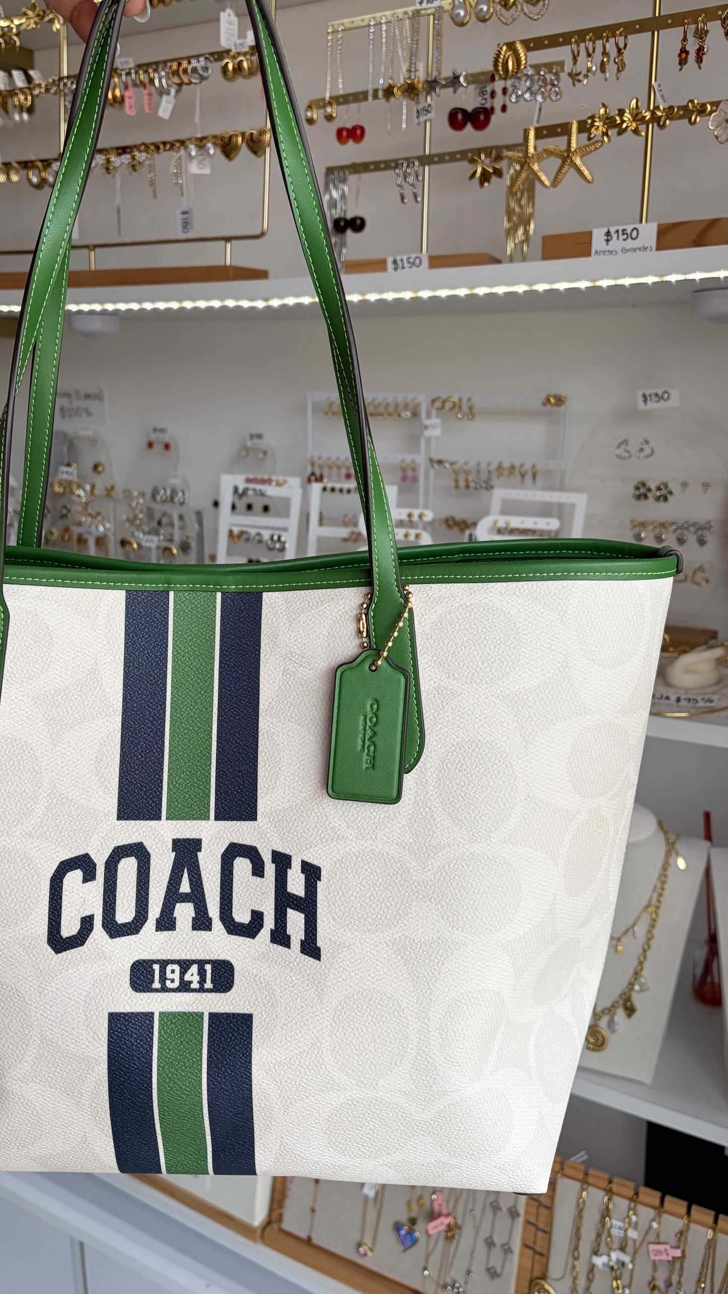 Bolsa Dama City Tote Blanca Y Verde Coach
