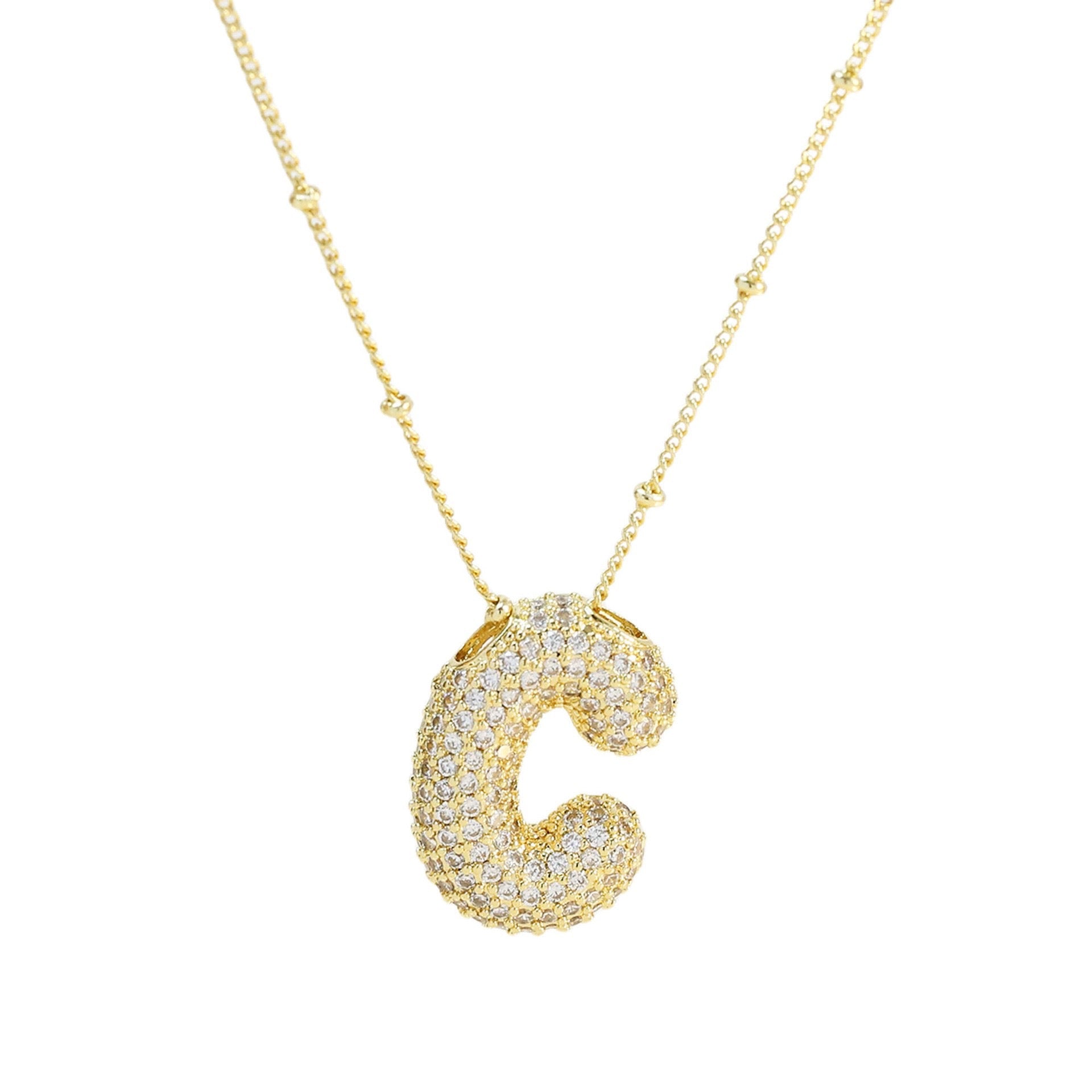 Collar Inicial Grande Brillos Oro Laminado