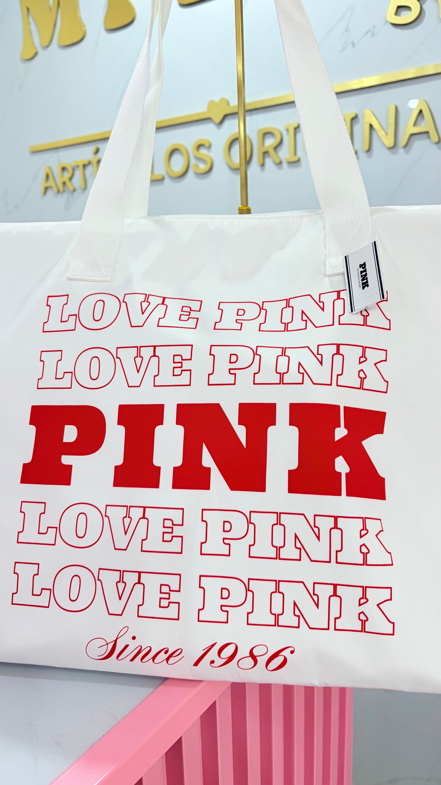 Bolsa Dama Tote Maxi Blanca Pink