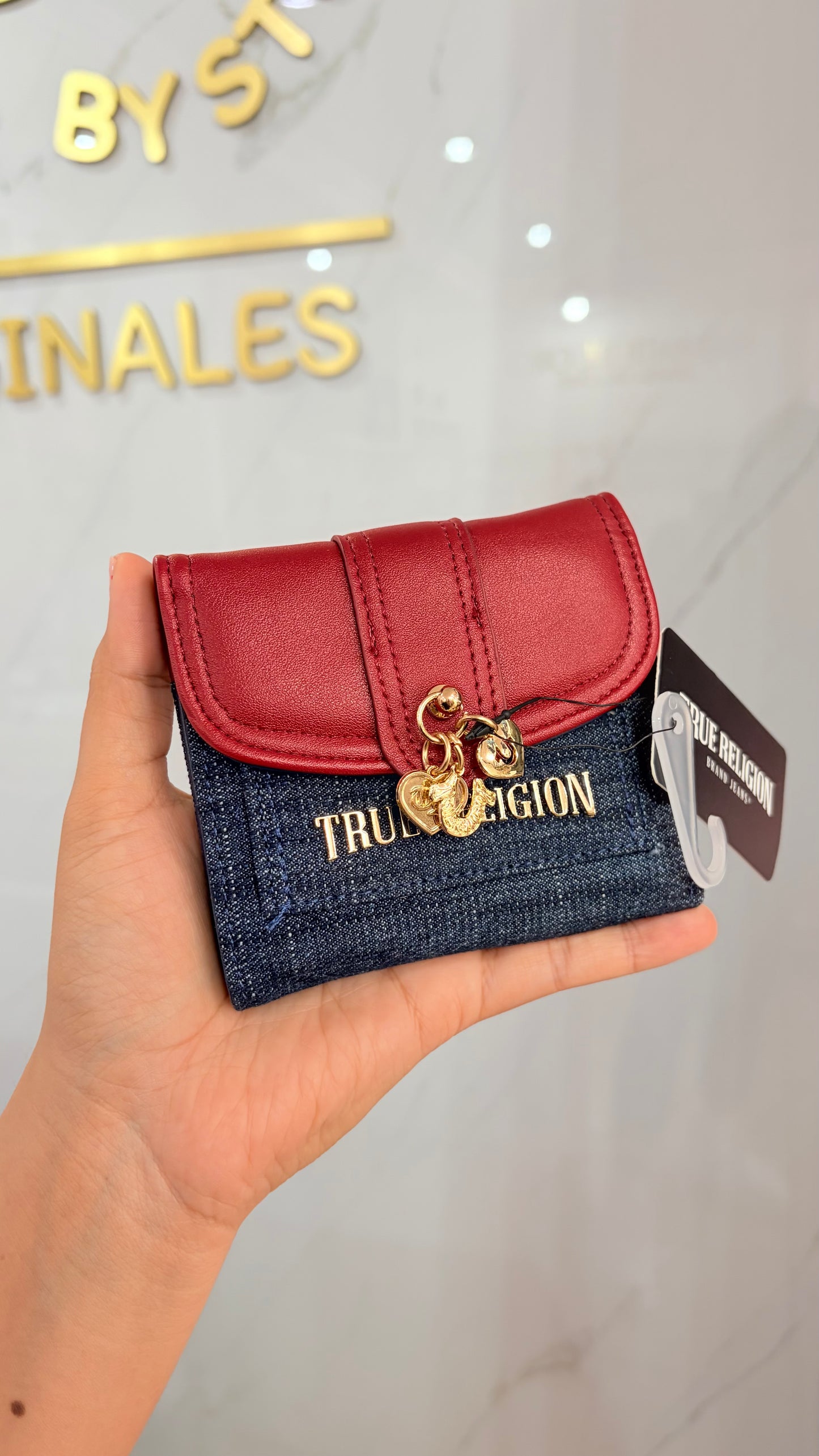 Cartera Dama Azul Y Rojo True Religion