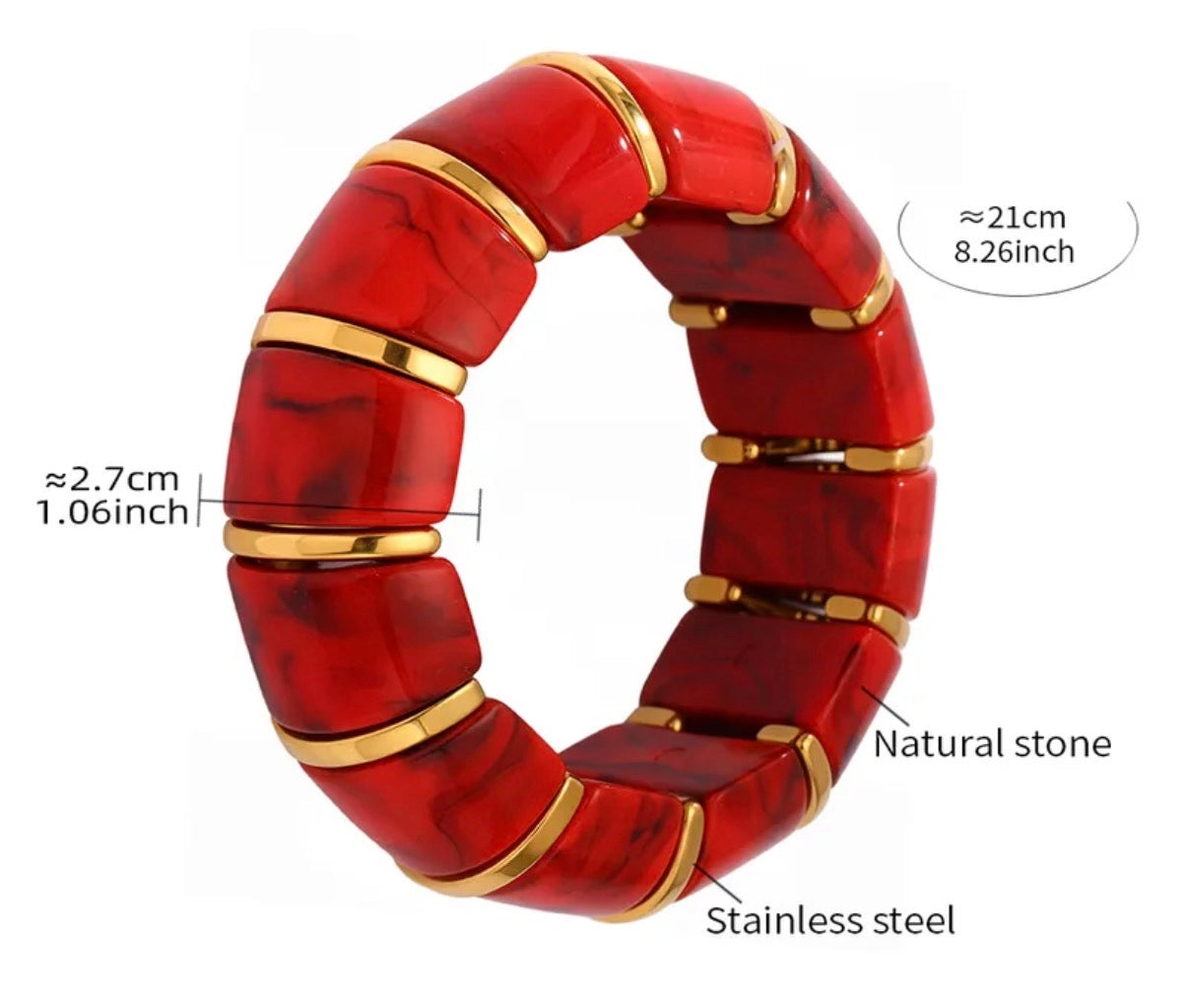 Brazalete Maxi Orugas Piedras Rojo