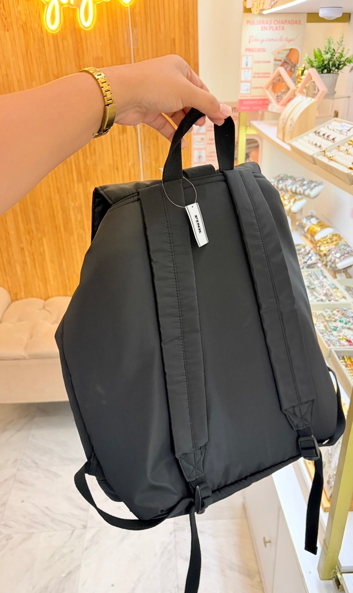 Mochila Dama Negra Grande PINK