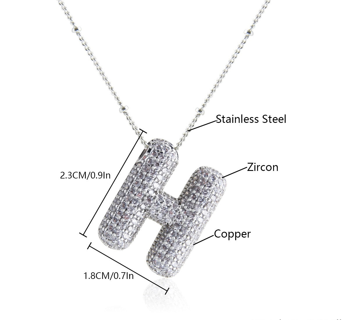 Collar Inicial Grande Brillos Plateado Laminado