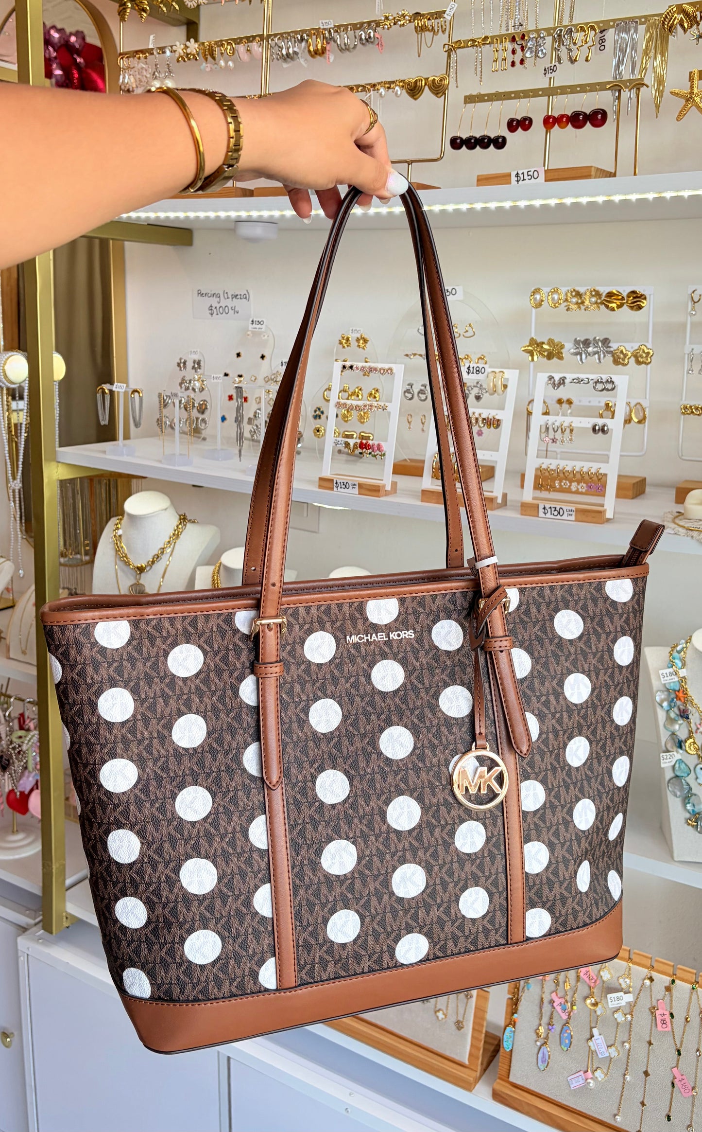 Bolsa Dama Tote Chocolate Polka Dot Michael Kors