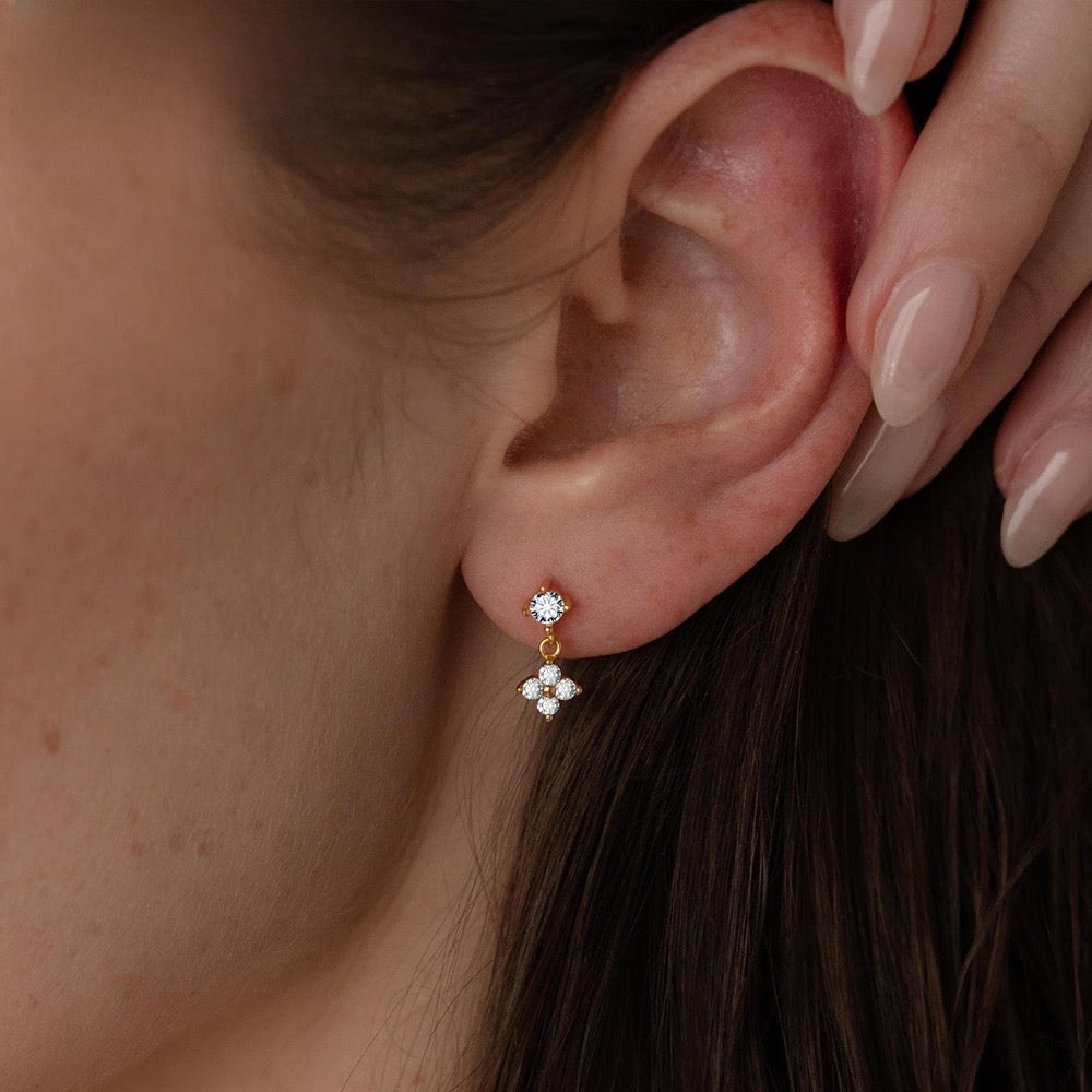 Pendientes Flor Piedras Blancas Mini