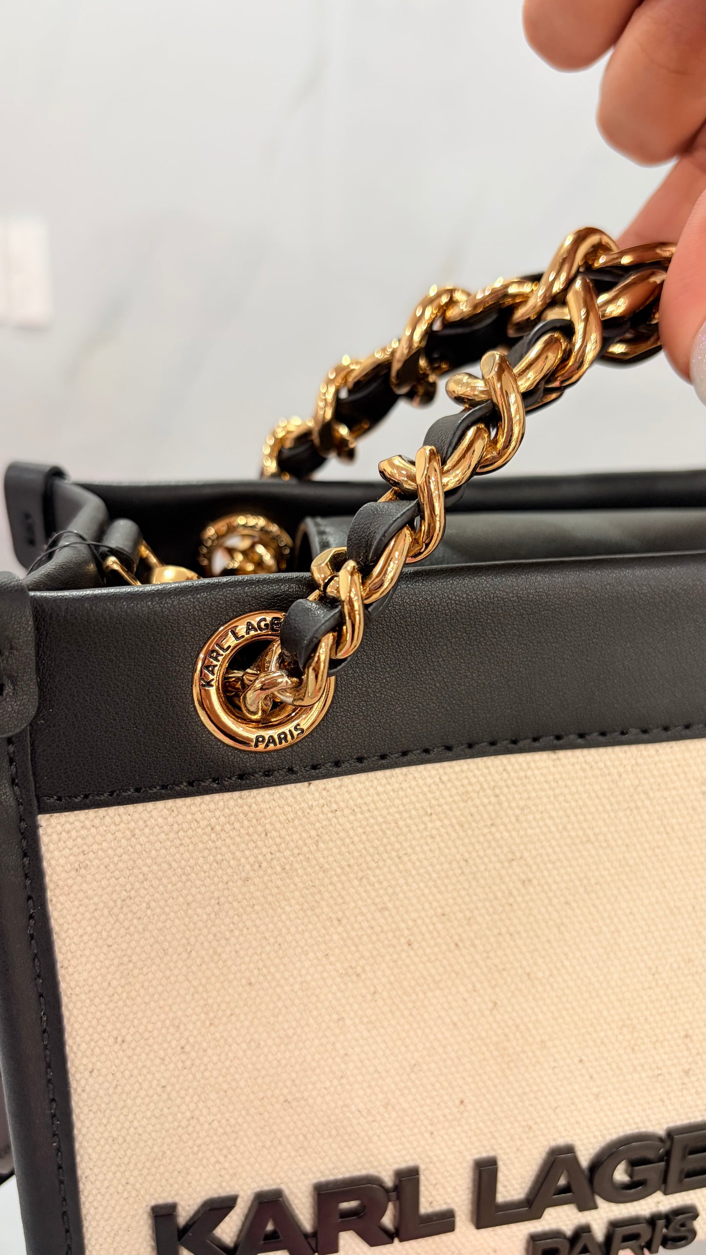 Bolsa Dama Beige Y Blanco Karl Lagerfeld