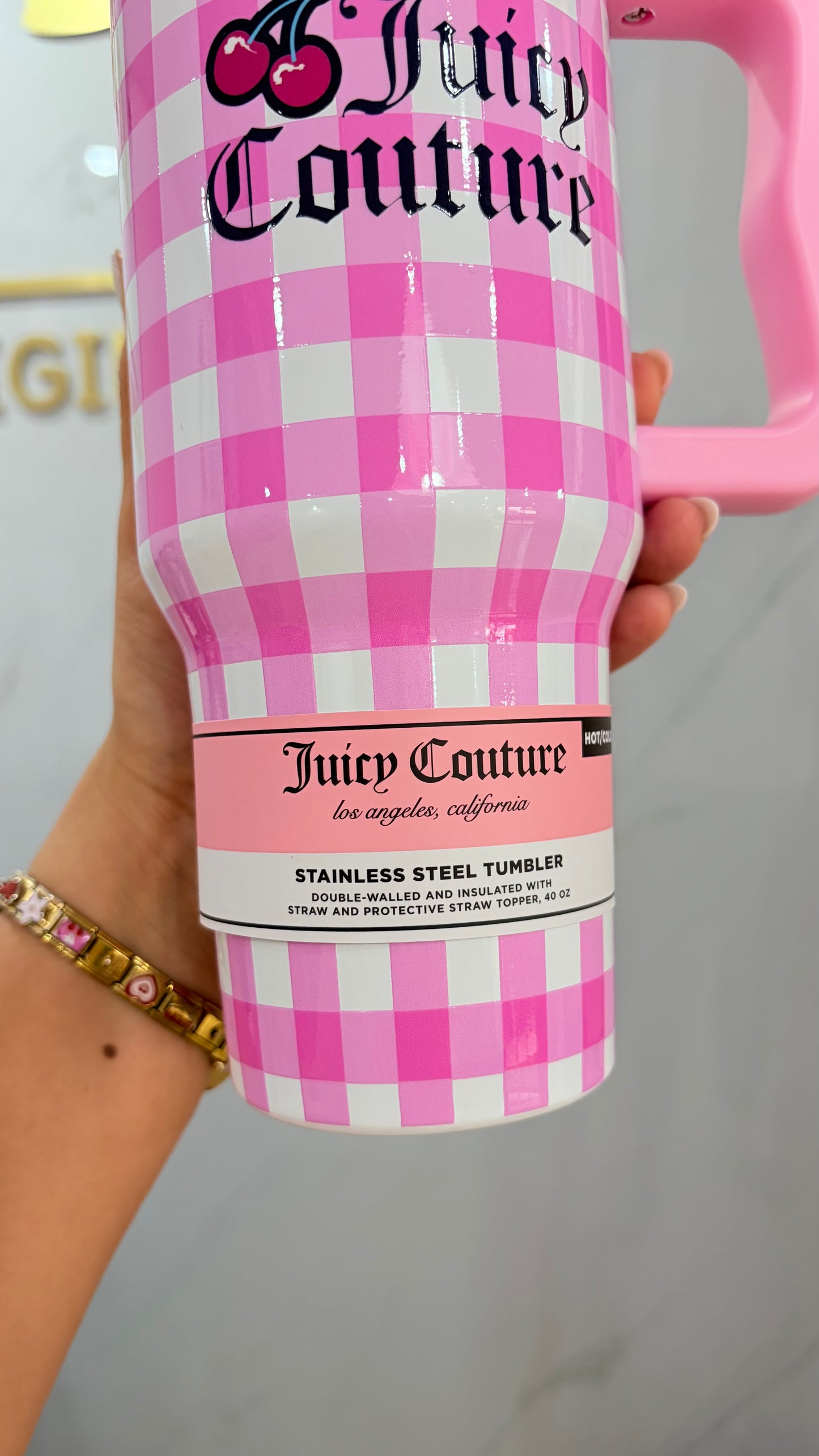 Termo Cuadros Rosa Y Blanco 1180ml Juicy Couture