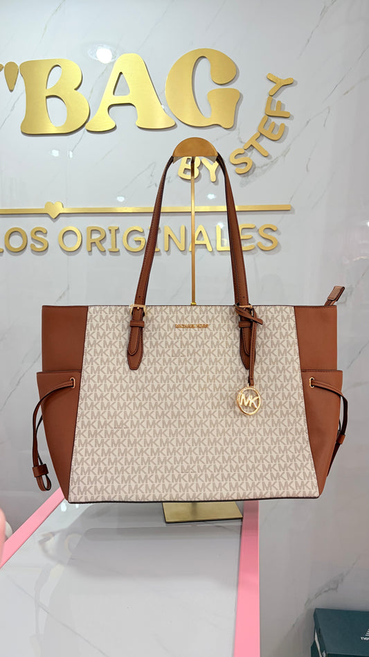 Bolsa Dama Tote Maxi Vainilla Y Marrón Michael Kors￼