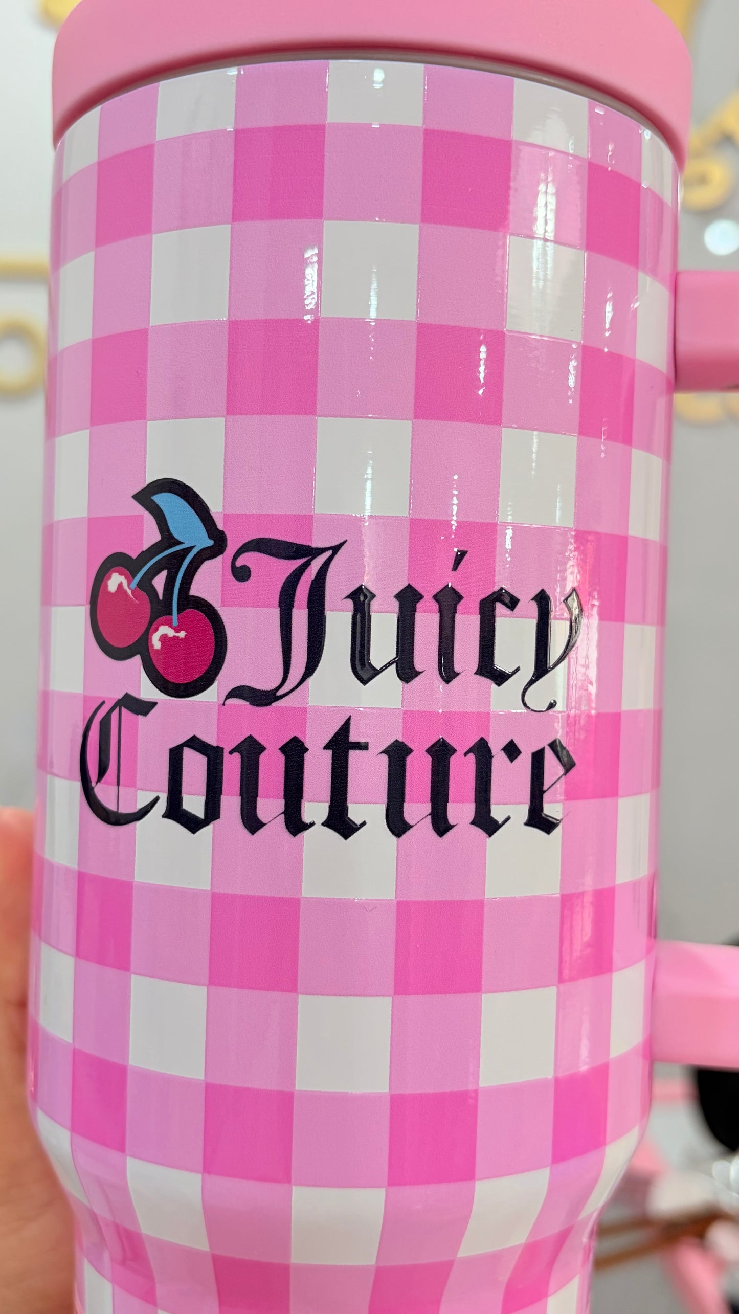 Termo Cuadros Rosa Y Blanco 1180ml Juicy Couture