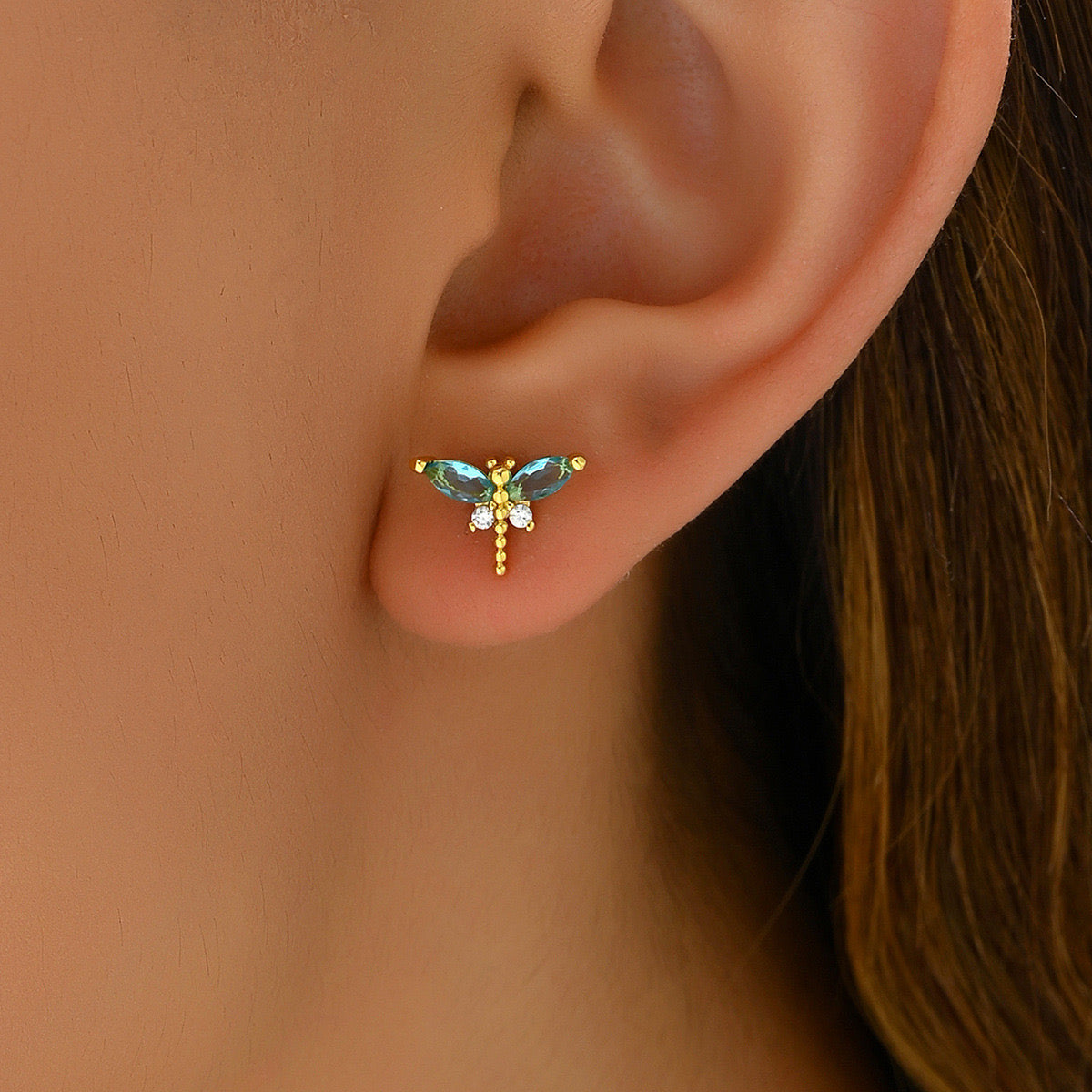Aretes Mini Libélula Azul