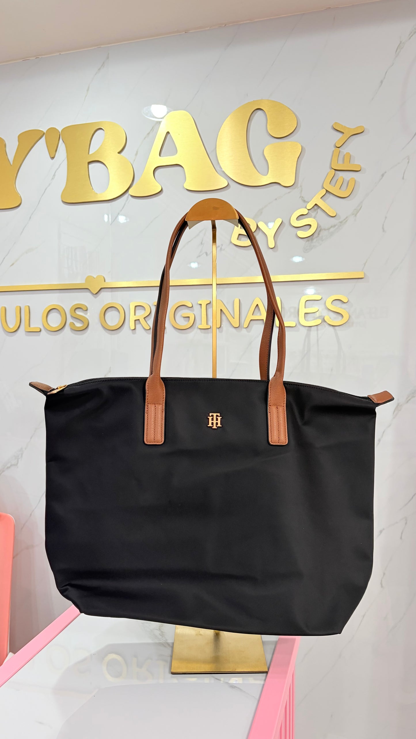 Bolsa Dama Tote Negra Asas Cafés Tommy Hilfiger