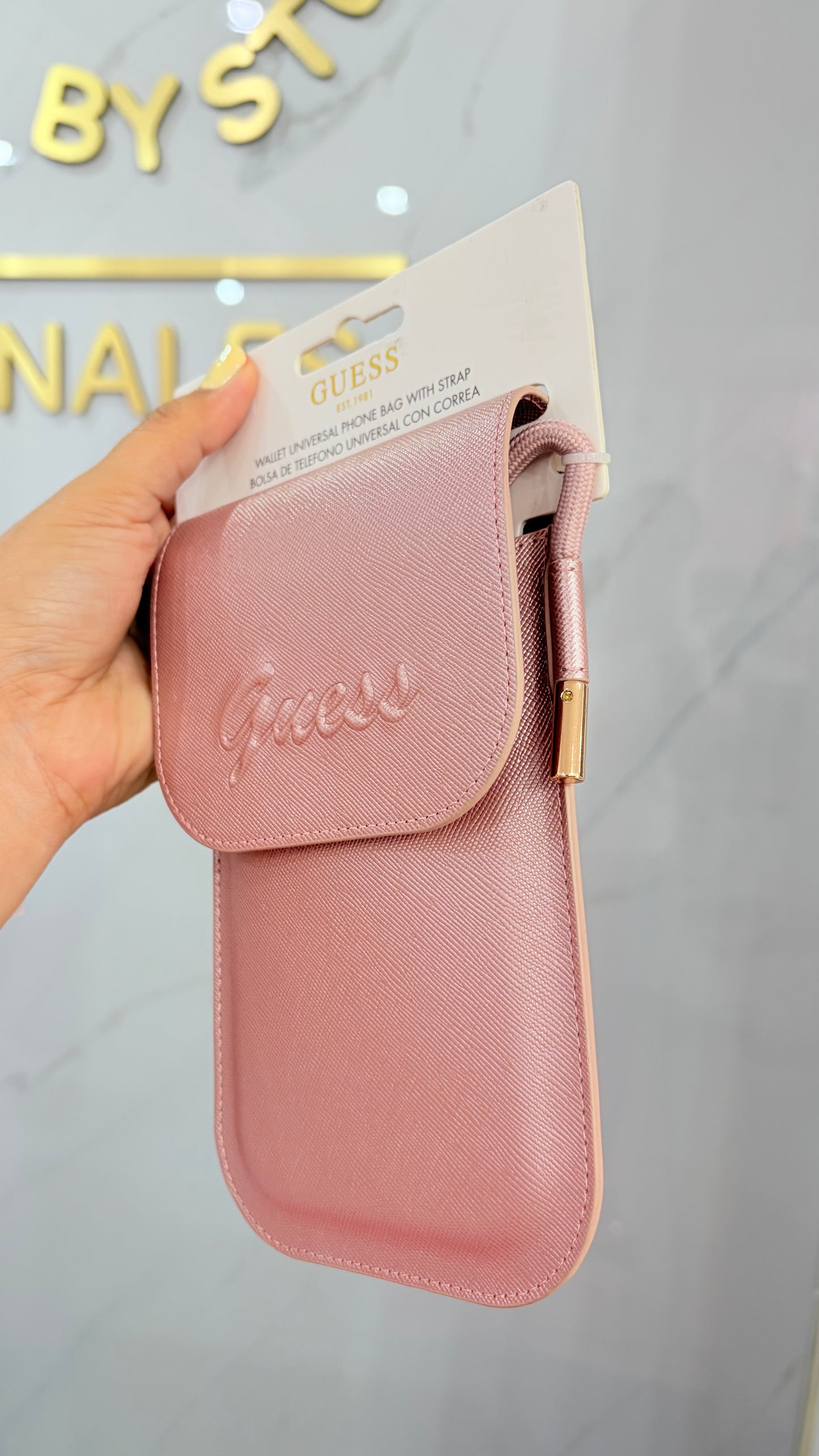 Bolsa Dama Crossbody Celular Rosa Metálico Guess