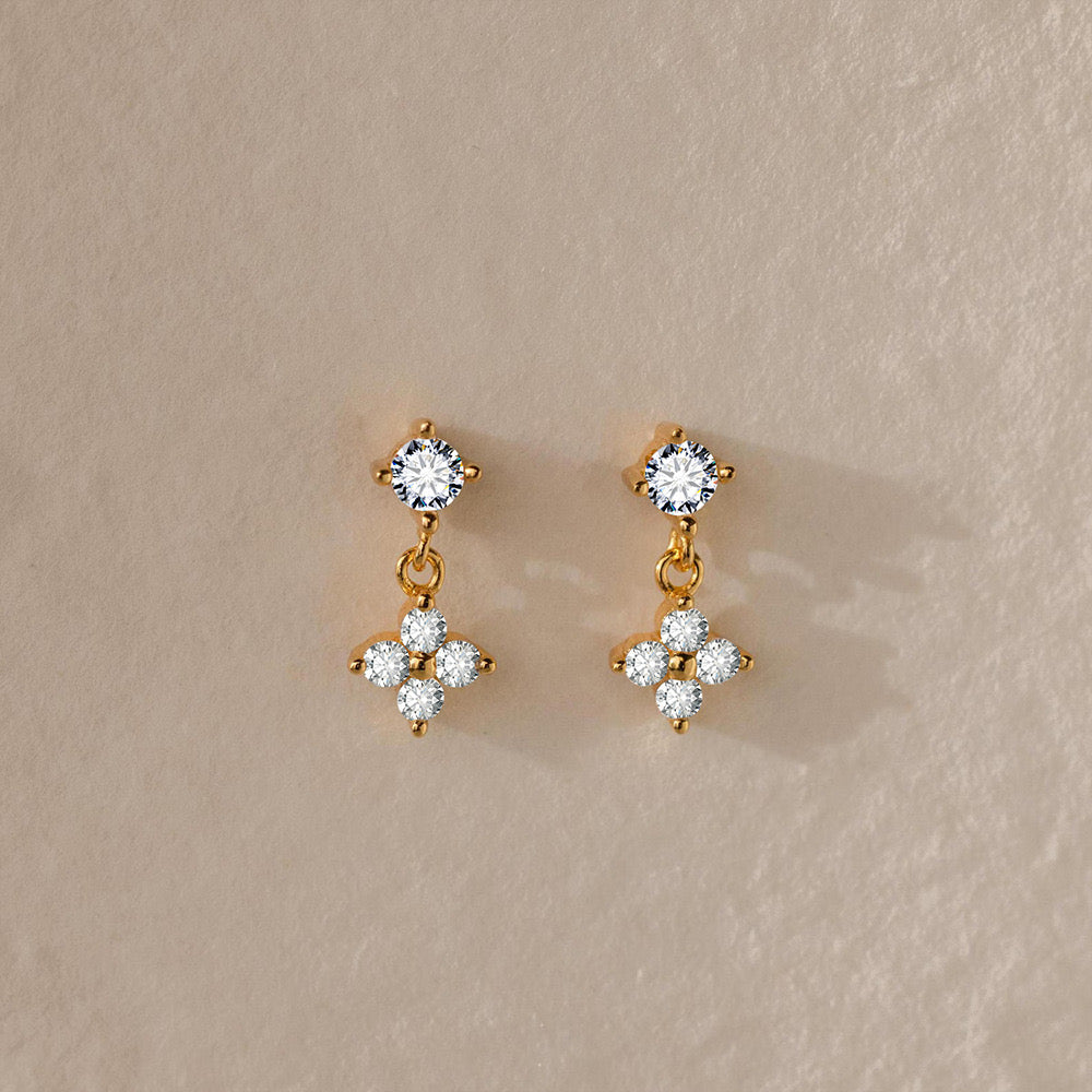 Pendientes Flor Piedras Blancas Mini