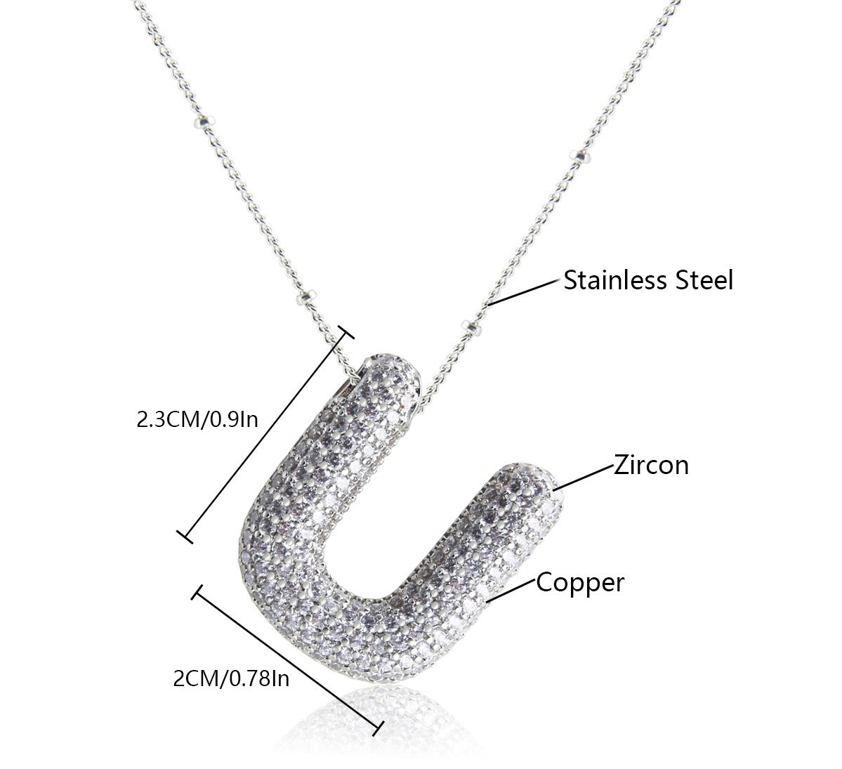 Collar Inicial Grande Brillos Plateado Laminado