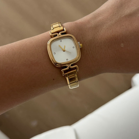 Reloj Italiano Dorado Cuadrado Blanco