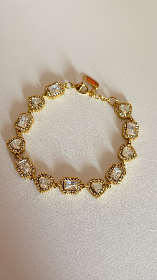 Pulsera Corazón y Rectángulos Piedras Blancas