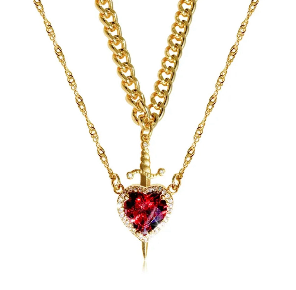 Collar Para Enamorados Corazón Rojo y Dorado