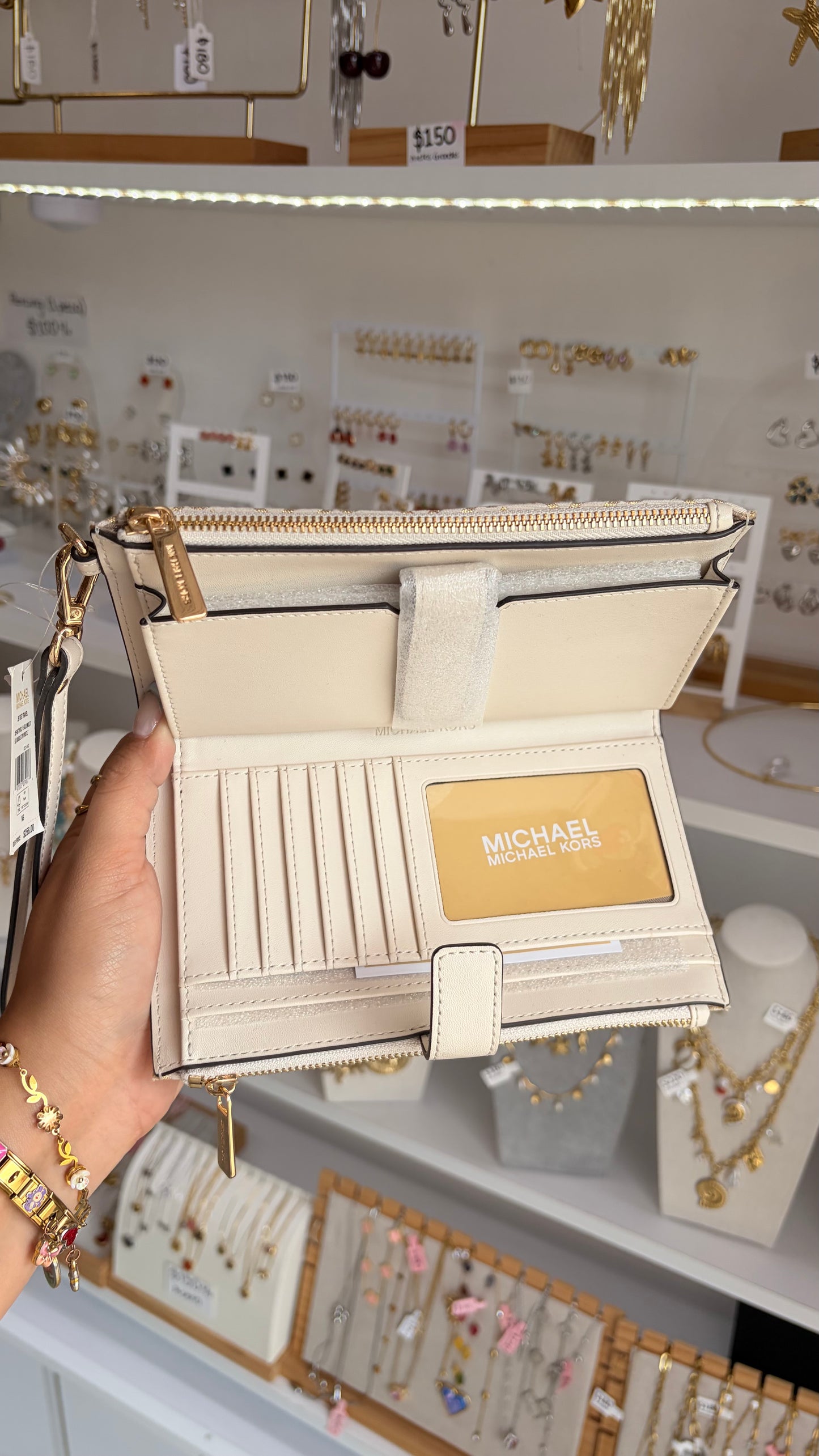 Cartera Dama Blanco Y Dorado Michael Kors