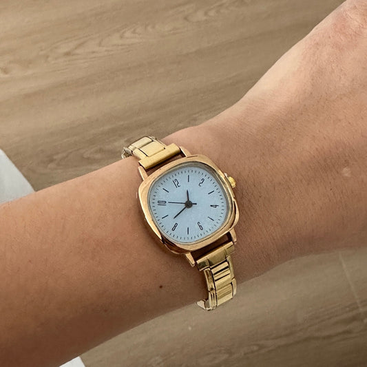 Reloj Italiano Dorado Cuadrado Azul