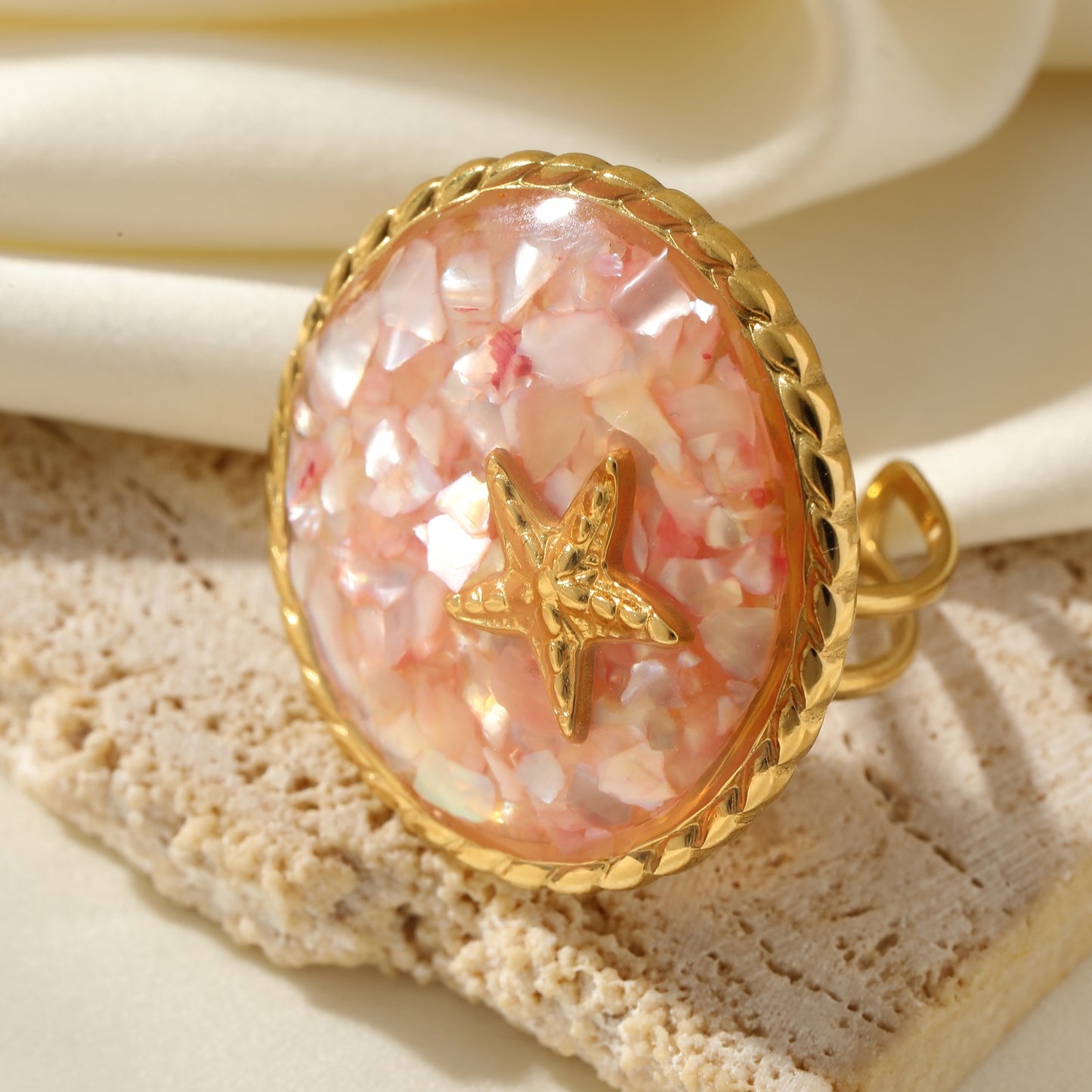 Anillo Estrella De Mar Fondo Rosa