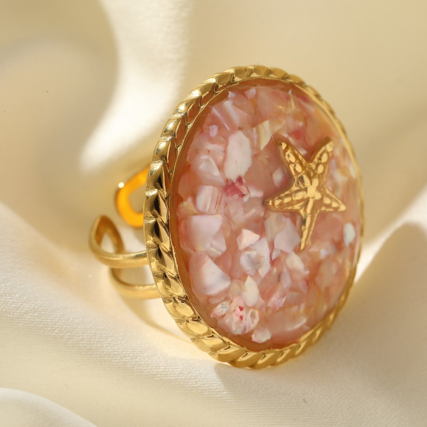 Anillo Estrella De Mar Fondo Rosa