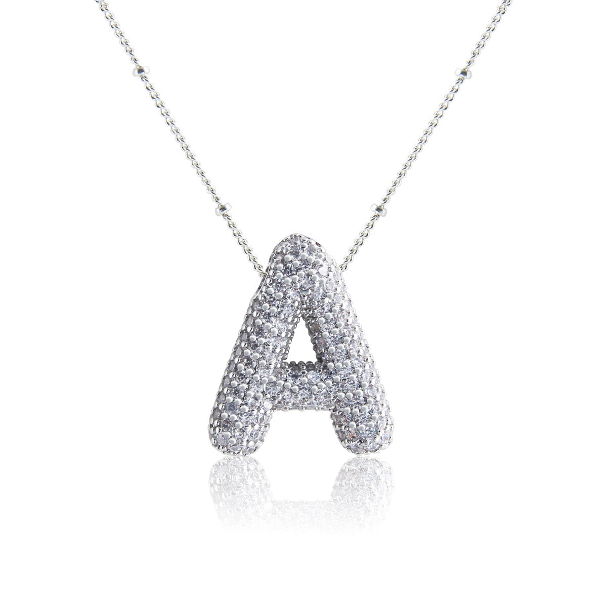Collar Inicial Grande Brillos Plateado Laminado