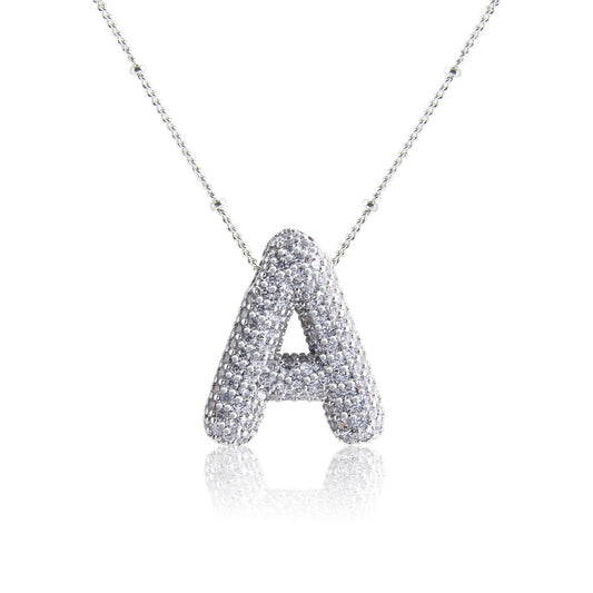 Collar Inicial Grande Brillos Plateado Laminado