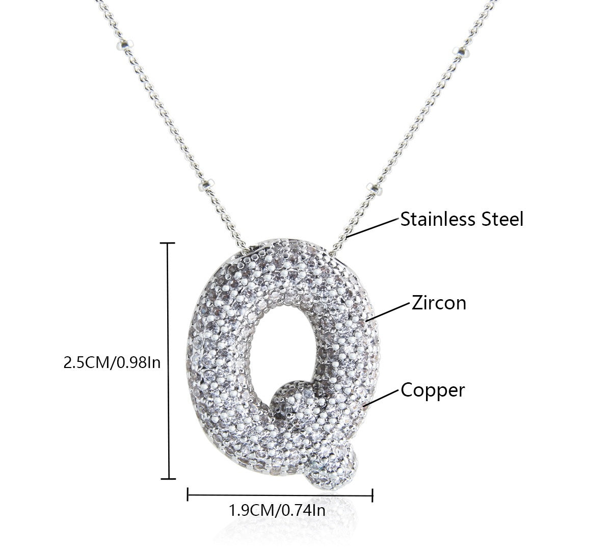 Collar Inicial Grande Brillos Plateado Laminado