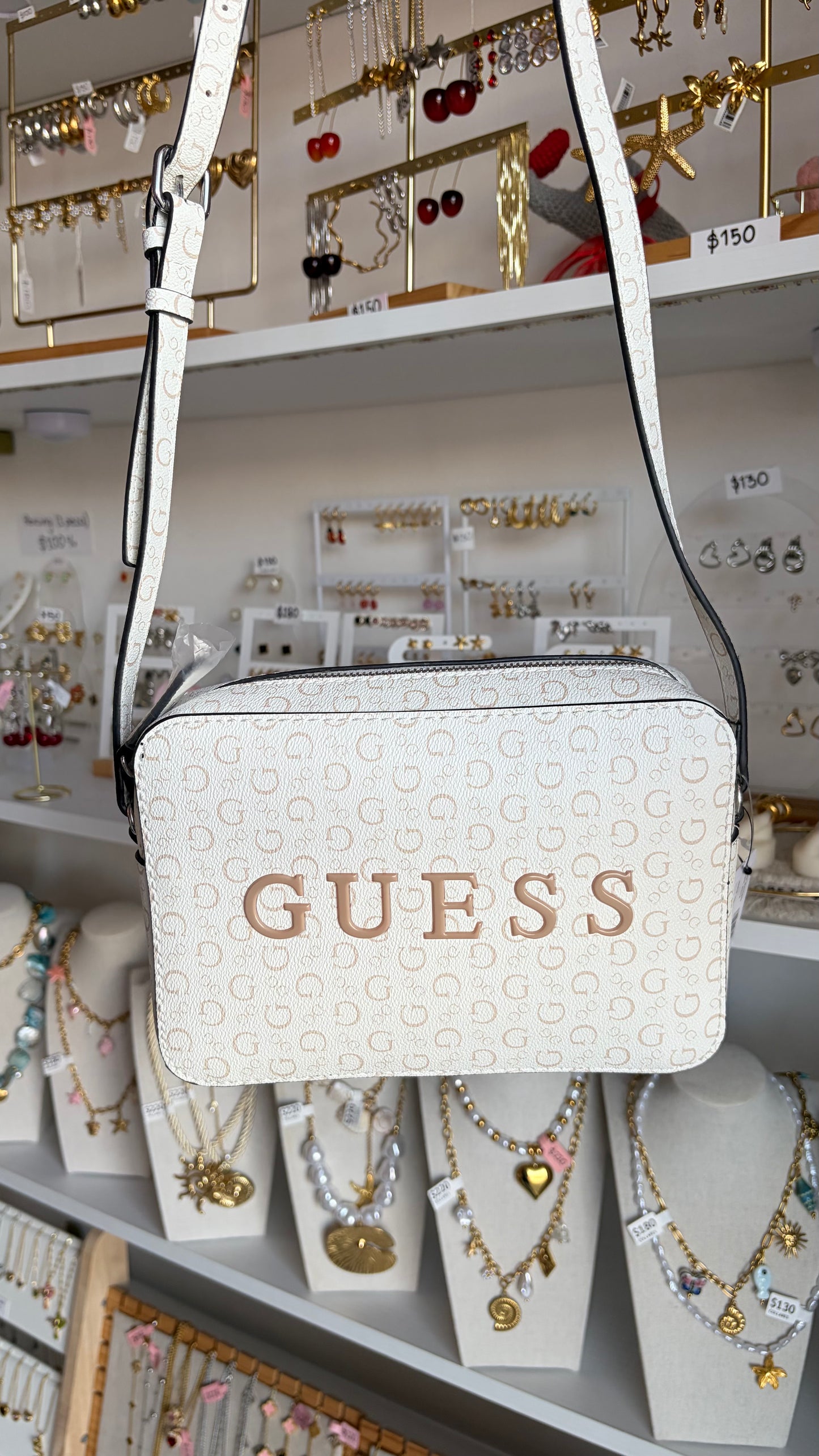 Bolsa Dama Crossbody Beige y Blanco Guess