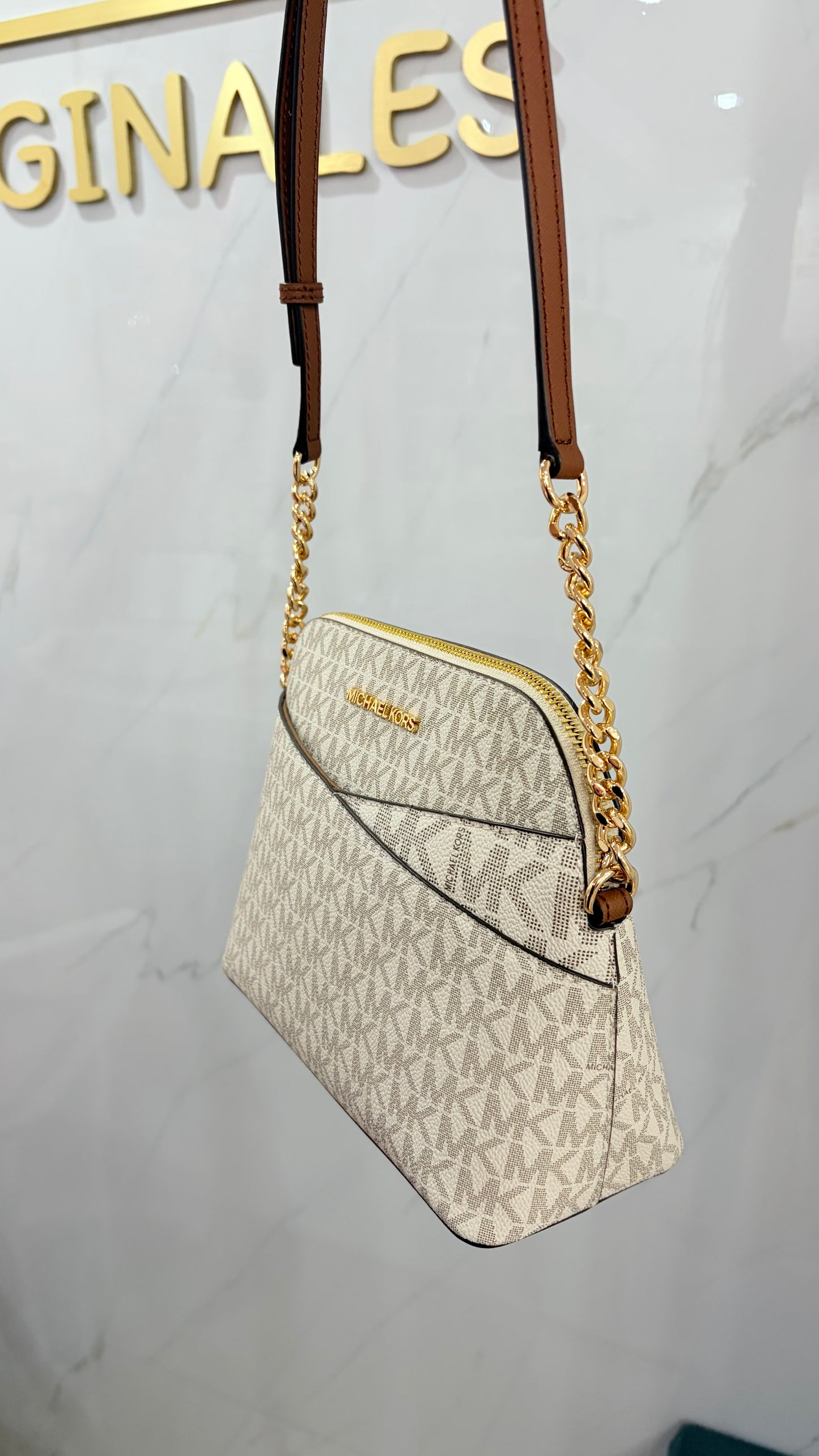 Bolsa Dama Vainilla Y Marrón Michael Kors