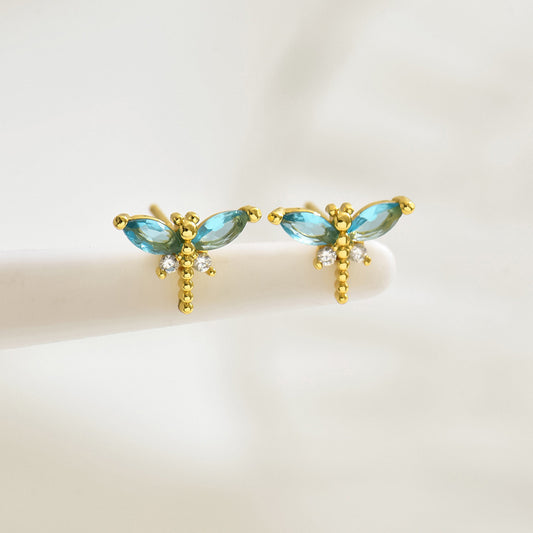 Aretes Mini Libélula Azul