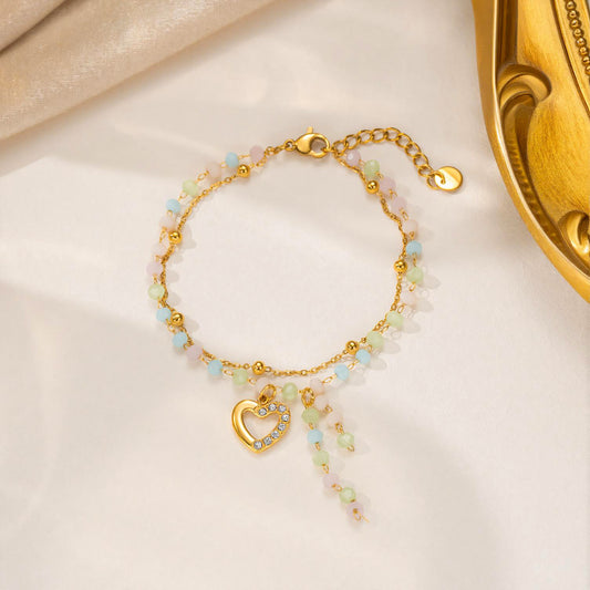 Pulsera Corazón Con Piedras De Colores