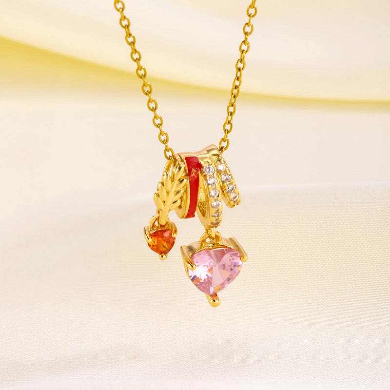 Collar Dijes Corazon Rosa