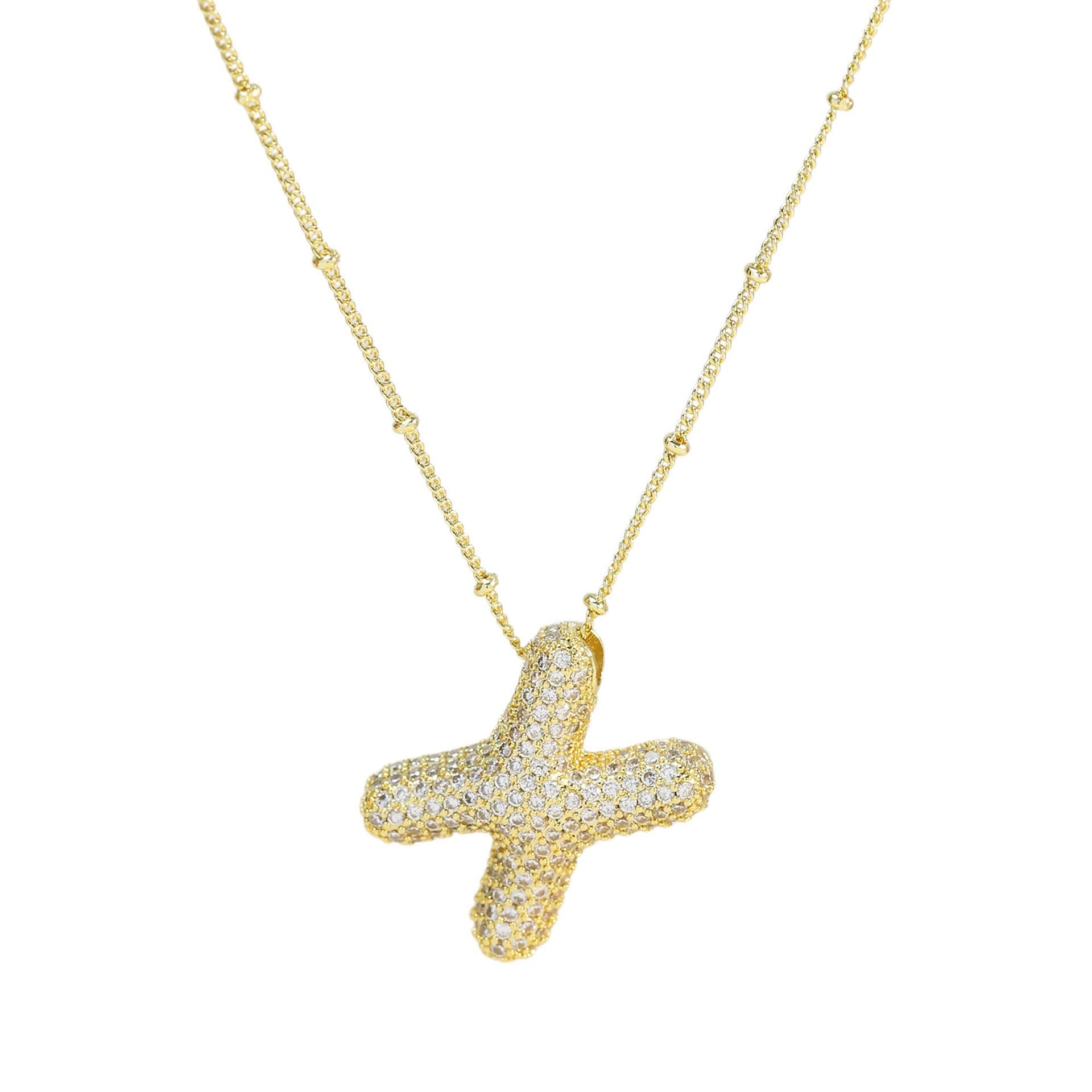 Collar Inicial Grande Brillos Oro Laminado