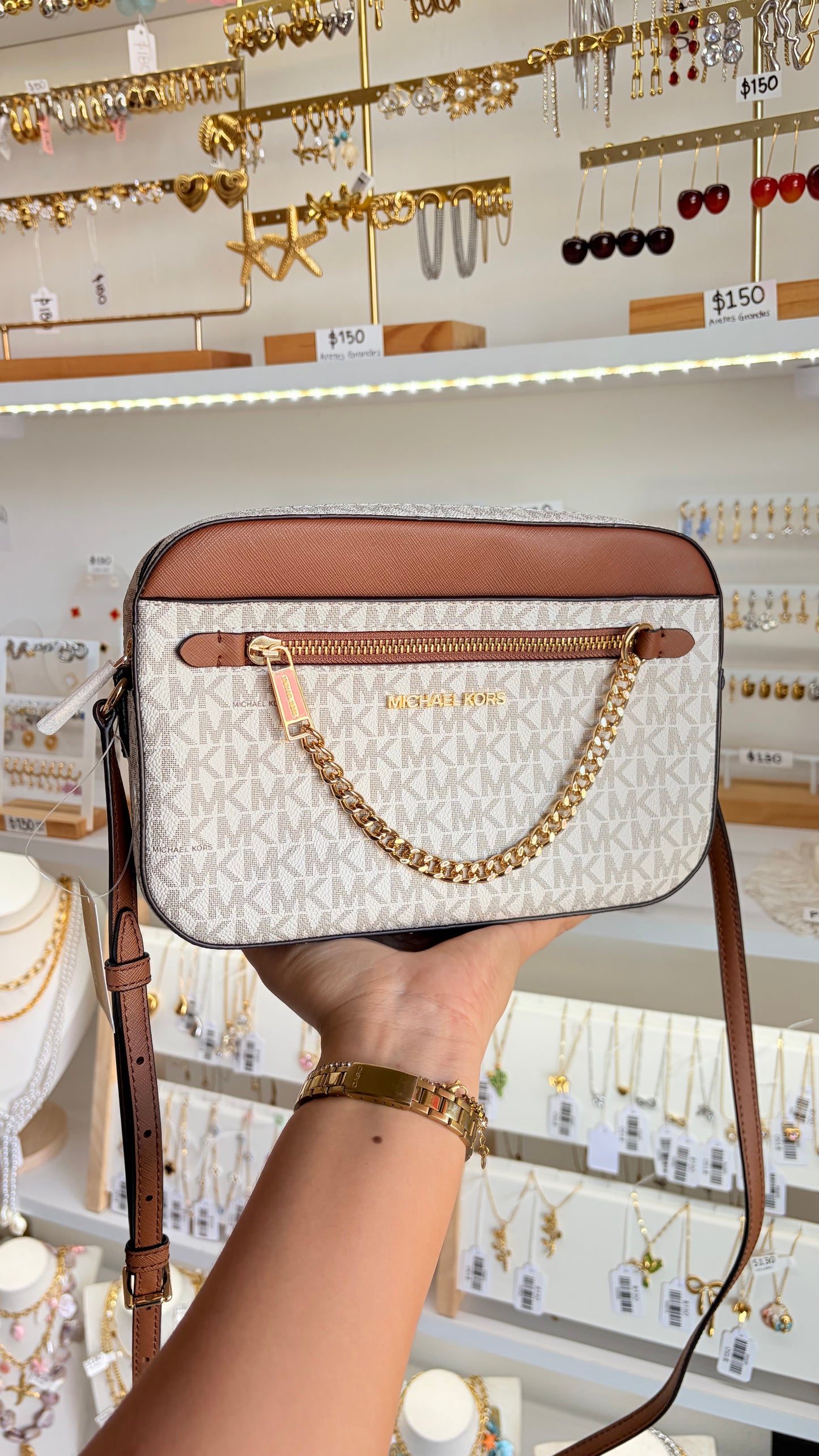 Bolsa Dama Vainilla Y Marrón Michael Kors