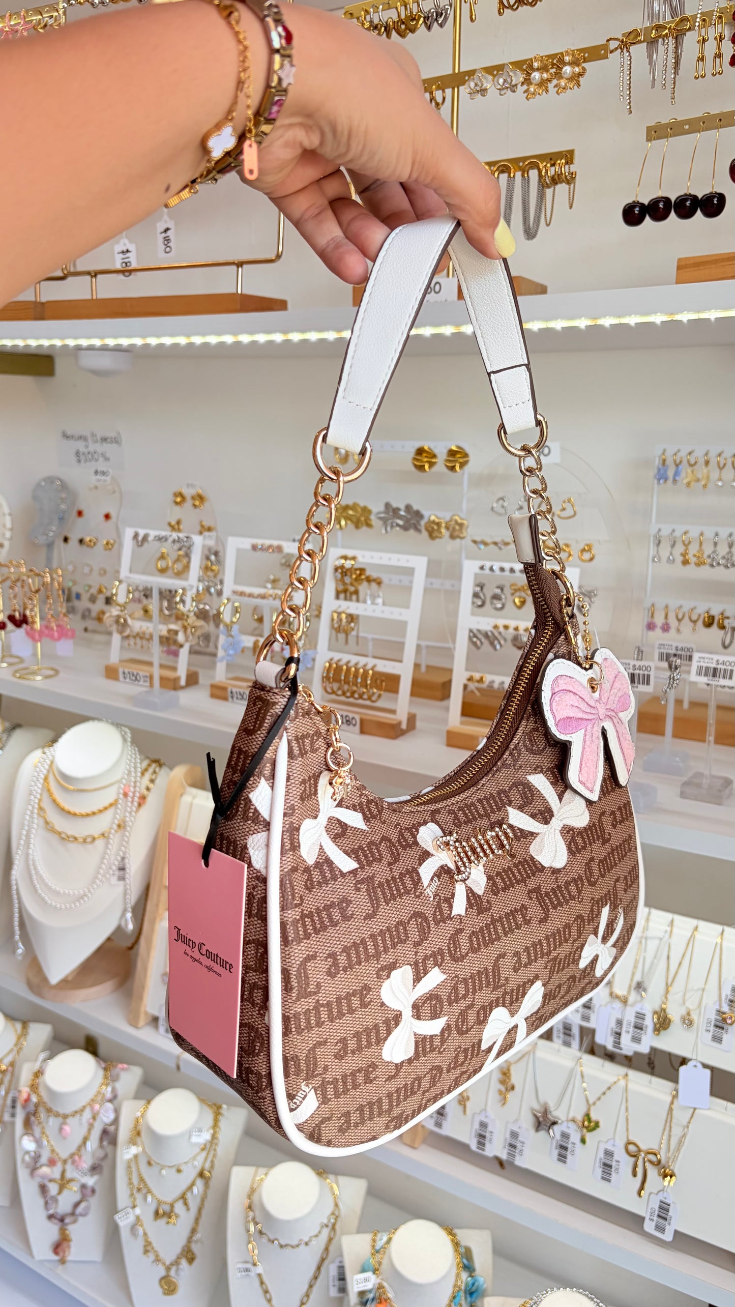 Bolsa Dama Café Y Moños Blancos