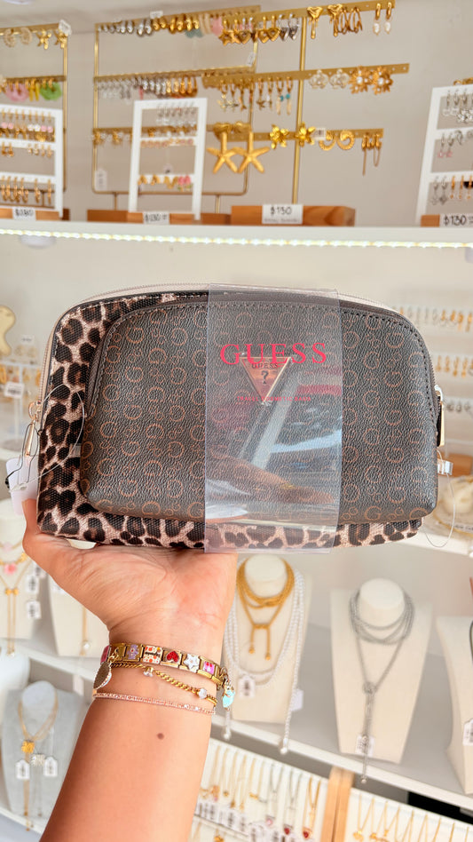 Dúo Cosmetiqueras Chocolate Y Animal Print Guess