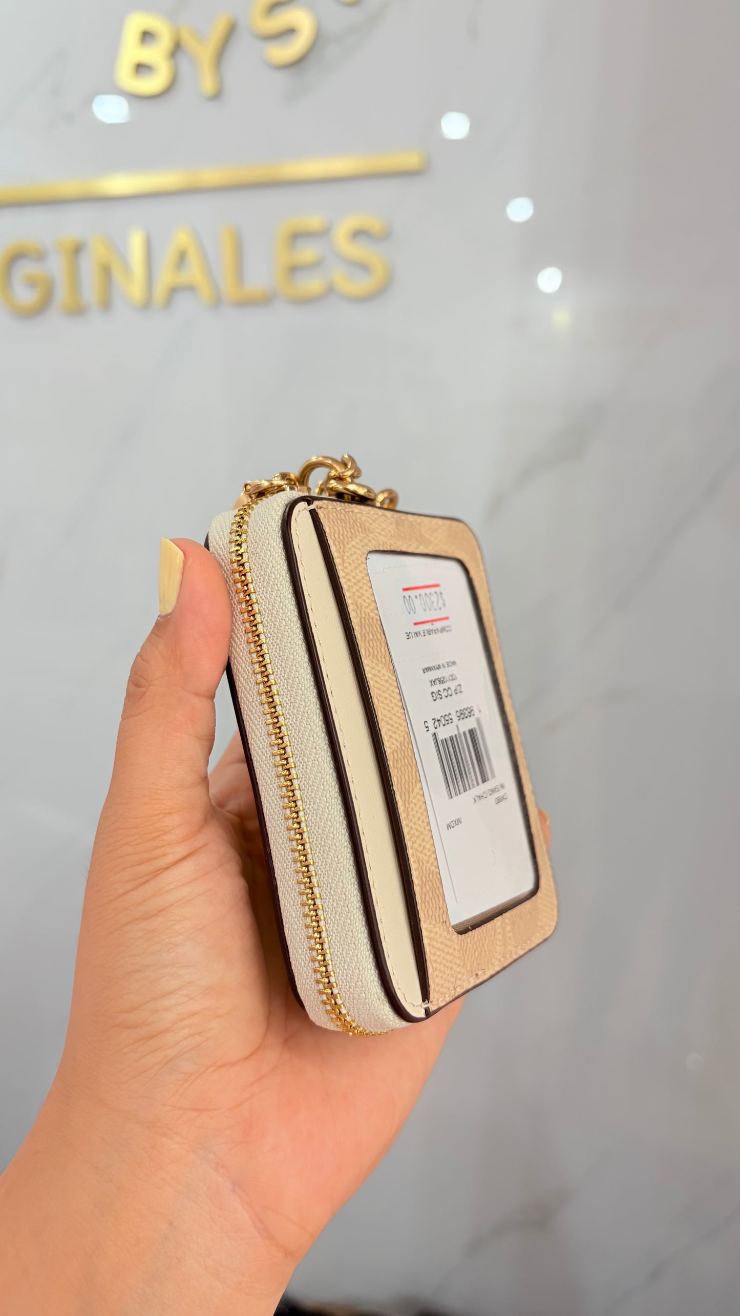 Zip Card Case Beige Y Blanco  Coach