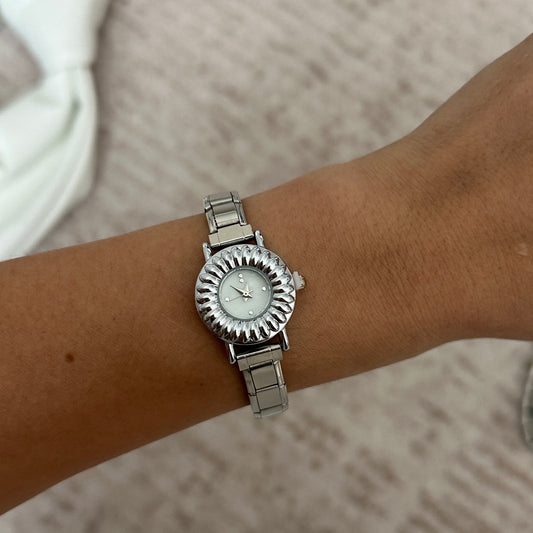 Reloj Italiano Plateado Circular Blanco