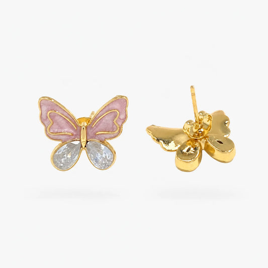 Aretes Mariposa Rosa Con Piedra Blanca