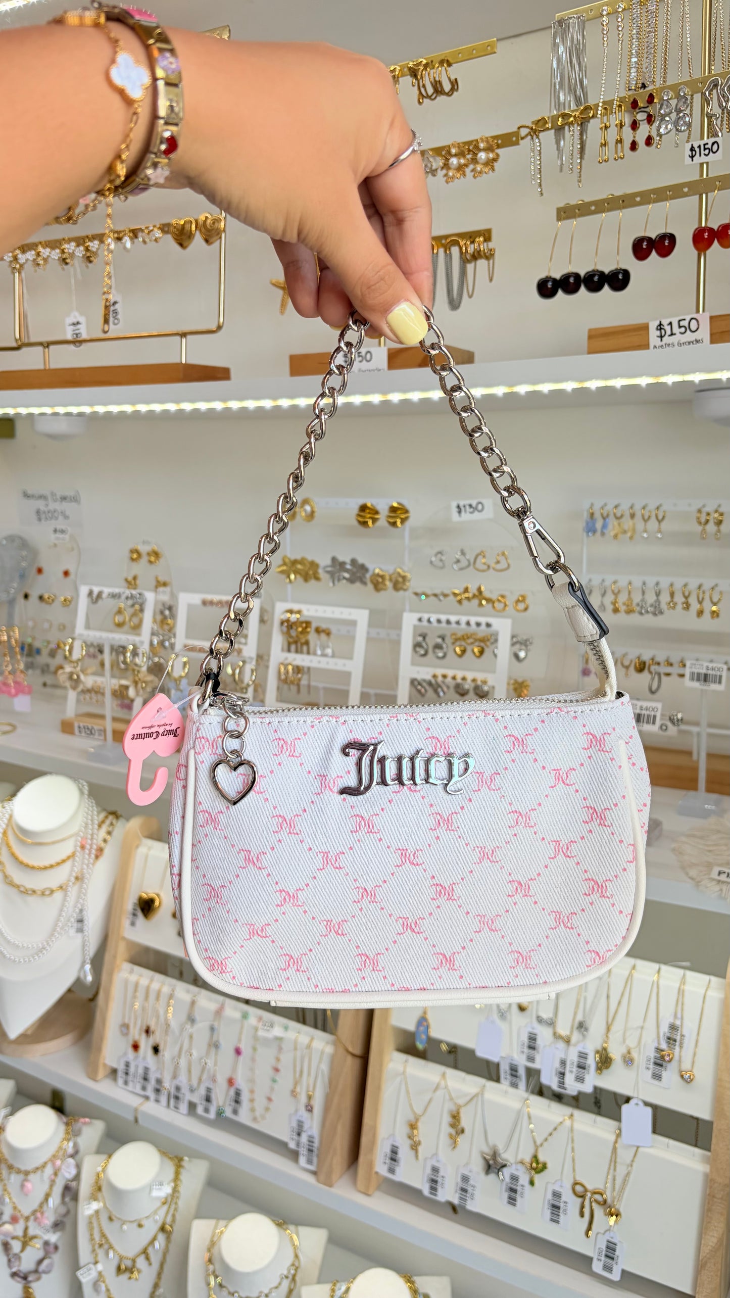 Bolsa Blanca Y Rosa Con Brillos Juicy Couture