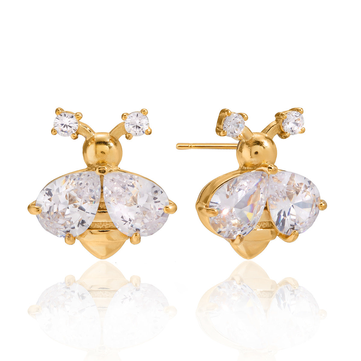 Aretes Abeja Con Piedras Blancas