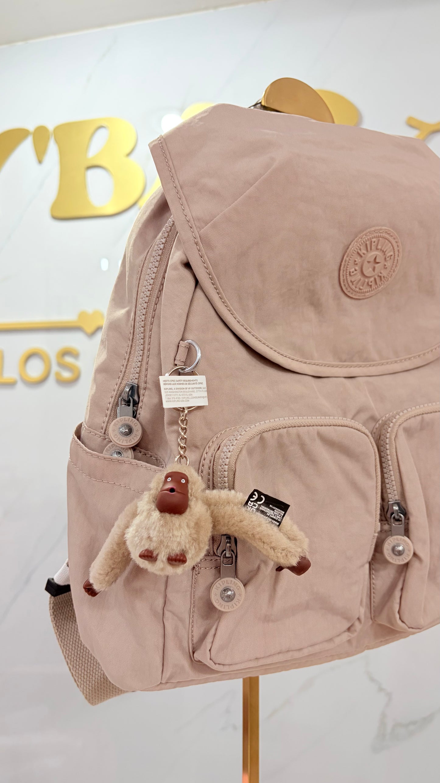 Mochila Unisex Beige Mediana Kippling