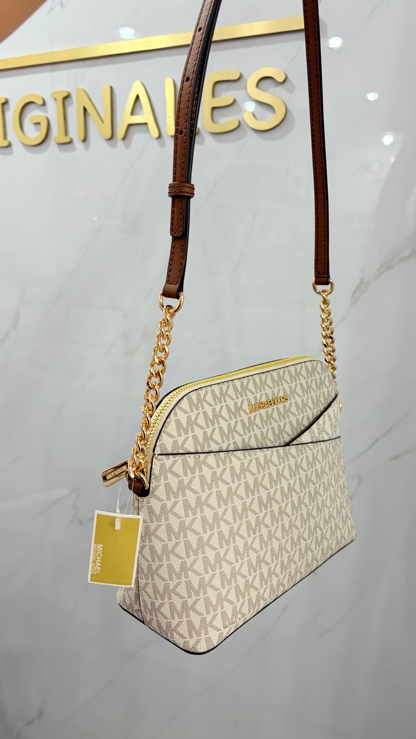 Bolsa Dama Vainilla Y Marrón Michael Kors